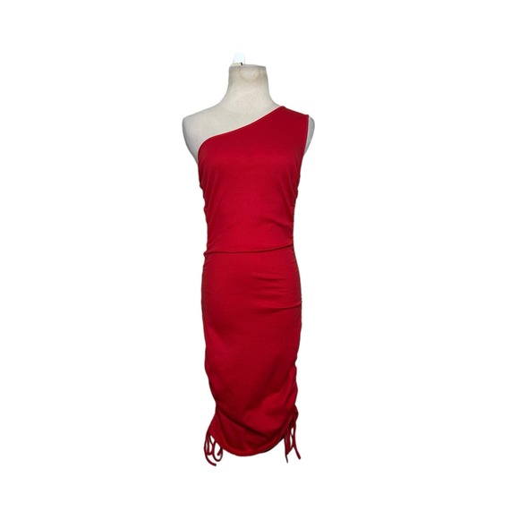 Shein red one shoulder ruched midi dress size 4 - Picture 6 of 12